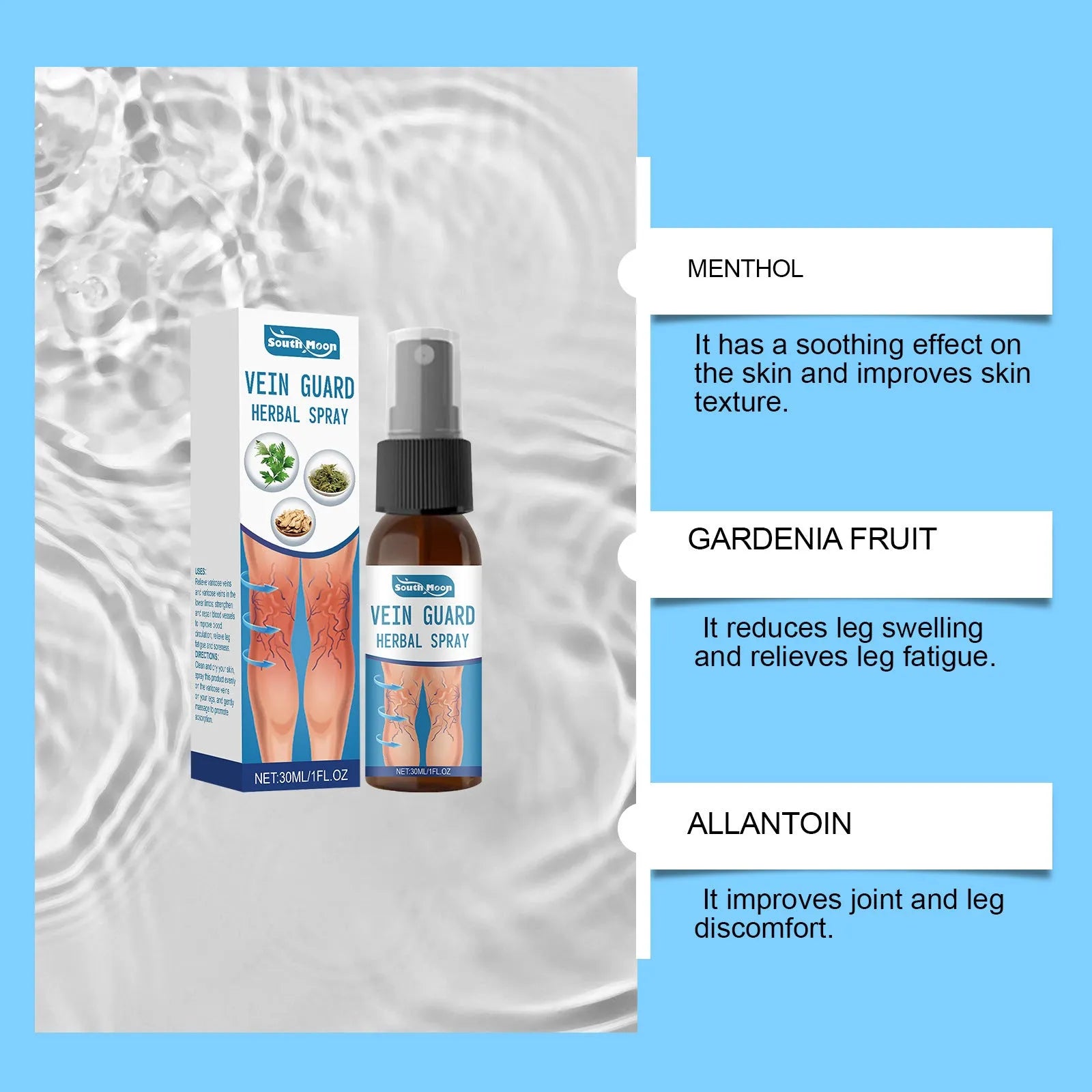 30 ml bottle of herbal body care spray with botanical ingredients.