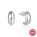 C-shaped sterling silver stud earrings with electroplated gold or silver glossy finishes