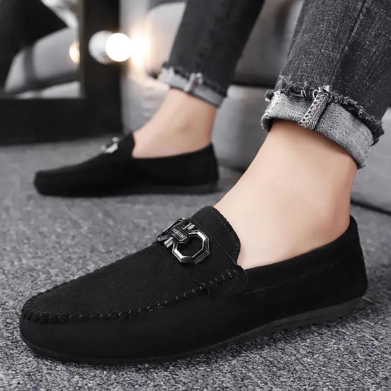 Men's black and grey suede casual shoes with leather upper and rubber sole