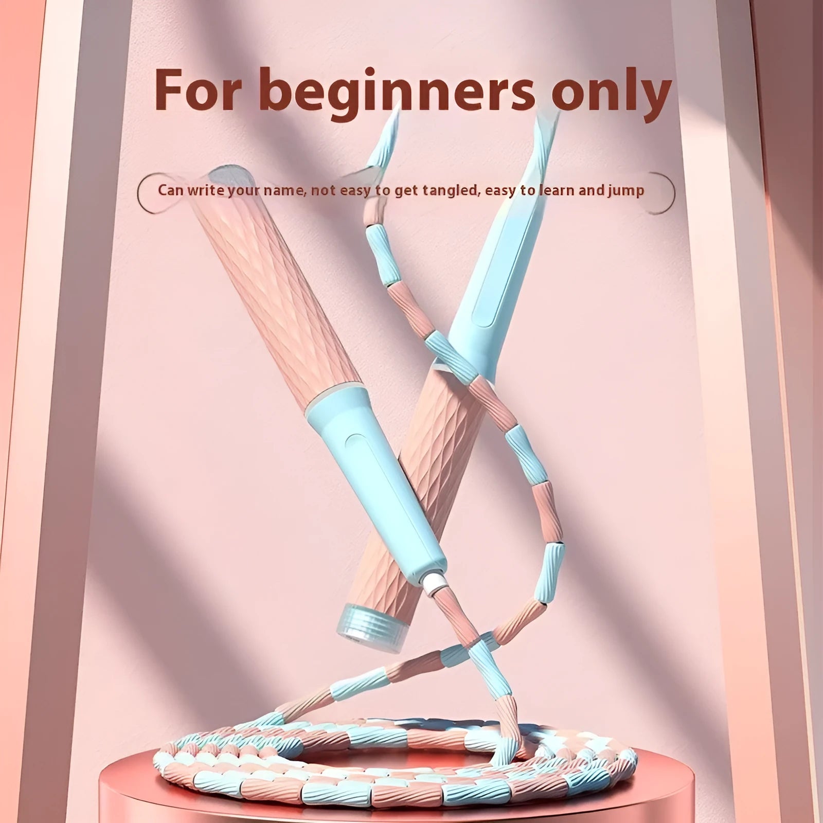 Children's skipping rope with soft bamboo beads in blue, green, pink, or purple colours