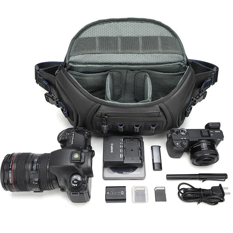 Waterproof Oxford cloth camera shoulder bag in black, grey, or green for DSLR and vidicon cameras