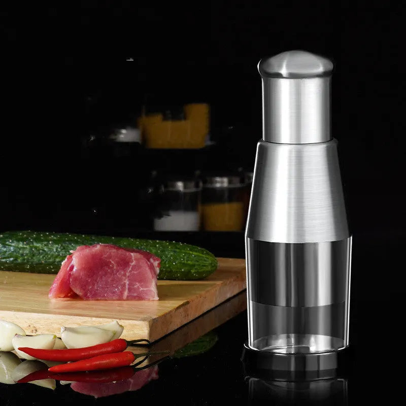 Manual garlic onion vegetable chopper kitchen gadget with stainless steel blades in modern design