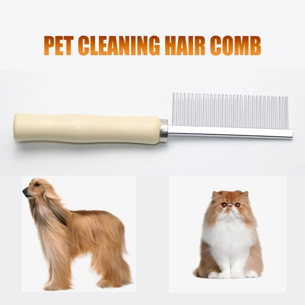 Wooden handle pet grooming comb for dogs and cats with round comb needles